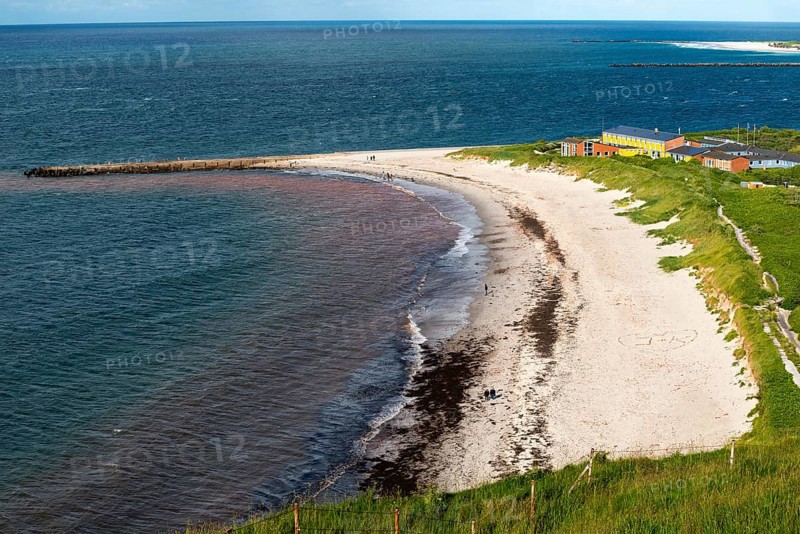 View from the Oberland, Youth Hostel, House of Youth in the Unterland on the North Beach, red water coloured by red sandstone, Heligoland Island, North Sea, Pinneberg District, Schleswig-Holstein, Germany, Europe