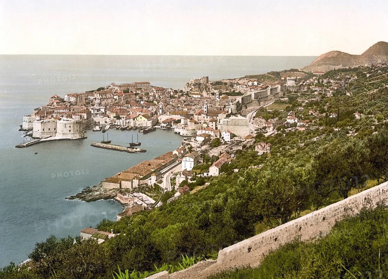 Ragusa, now Dubrovnik, from the East, Dalmatia, Croatia, Austro-Hungary, digitally restored reproduction from a 19th century original, record date not stated, now Dubrovnik, from the East, Dalmatia, Croatia, Austro-Hungary, digitally restored reproduction from a 19th century original, record date not stated, Europe