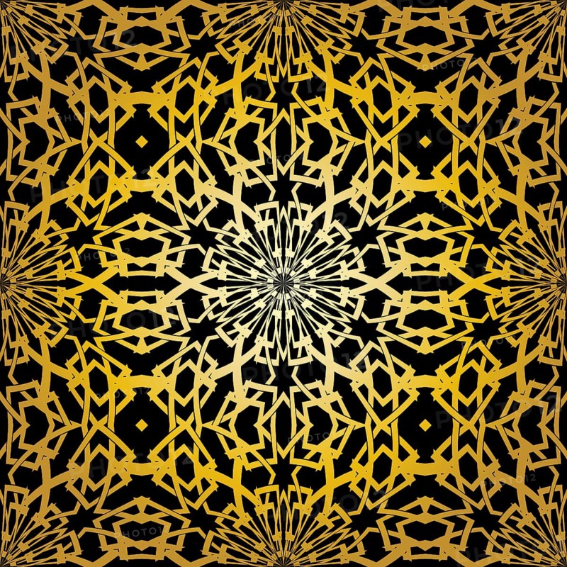 Geometric gold lace seamless pattern. Arabic tile lattice vector background.