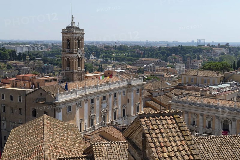 View from Monumento Vittorio Emanuele II, view to Torre della Patarina and Palazzo Senatorio, Rome, Italy, Europe