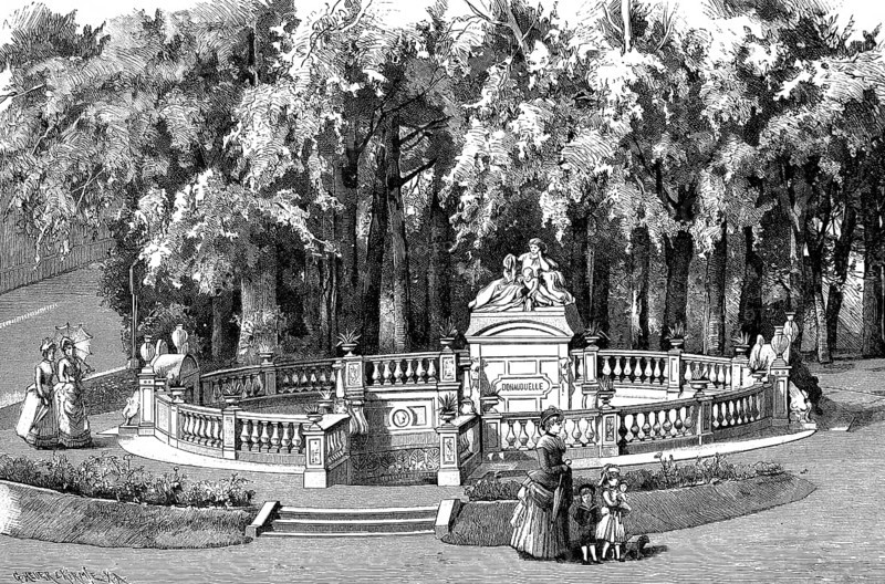 The source of the Danube, in Donaueschingen, Germany, in 1887, Historical, digital reproduction of an original 19th century artwork, Europe