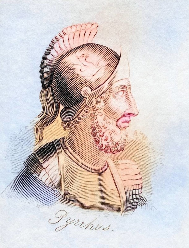 Pyrrhus 318, 272 BC King of Epirus and Macedonia Greek general of the Hellenistic era from the book Crabbs Historical Dictionary from 1825, Historical, digitally restored reproduction from a 19th century original, Record date not stated