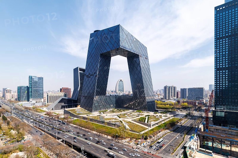 Beijing central business district CBD skyline with the headquarters of Chinese television CCTV in Beijing, China, Asia