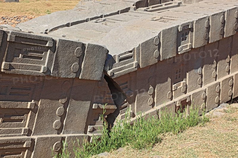 Tigray region, in the stelae park of Axum, Aksum, ancient cemetery of the Axumite kings, broken stele, Ethiopia, Africa