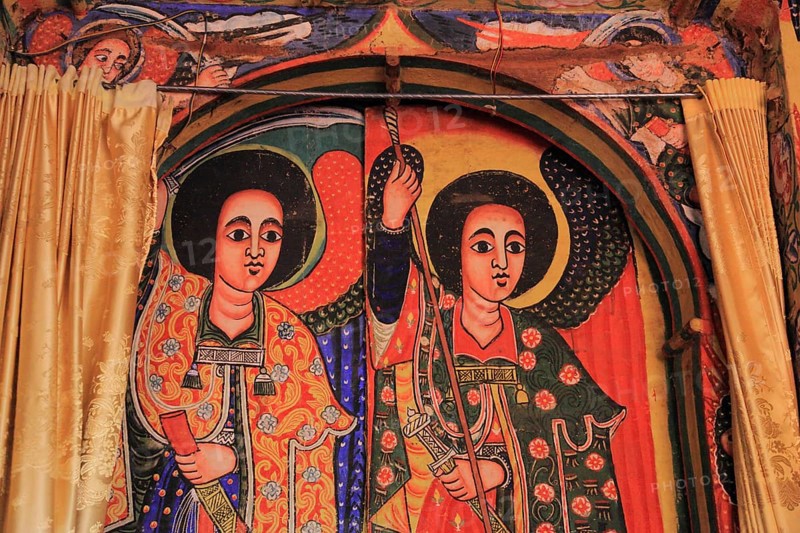 Ahamra region, Azoa Maryam round church on the Zeghie peninsula in Lake Tana, Lake Tsana or Lake Dembea, mural painting, Ethiopia, Africa