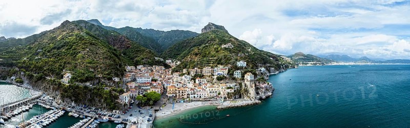 Panorama of Cetara from a drone, Amalfi Coast, Salerno, Campania, Italy, Europe