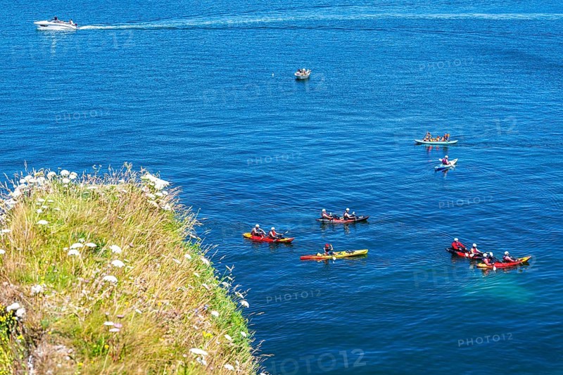 People on kayaks, White Cliffs. Old Harry Rocks Jurassic Coast, Dorset Coast, Poole, England, United Kingdom, Europe