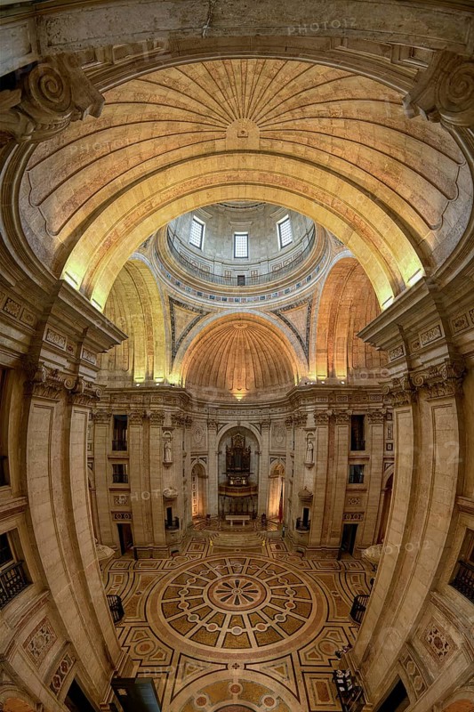 Church of Santa Engracia converted into National Pantheon, Central crossing and naves polychromed marble patterns and pipe organ, Lisbon, Portugal, Europe