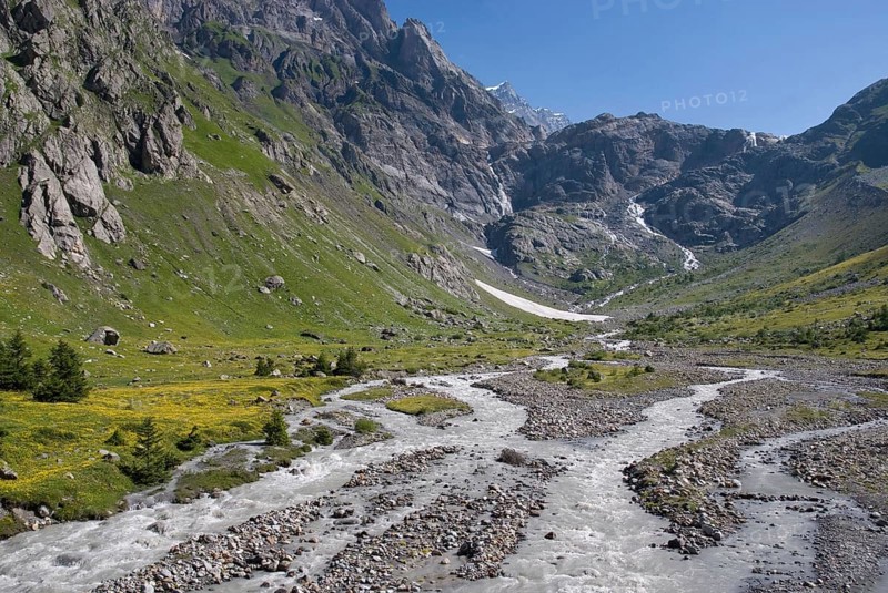 Kander mountain river in the upper Gasterntal valley, Bernese Oberland, Switzerland (Jungfrau-Aletsch-Bietschhorn UNESCO World Heritage Site)