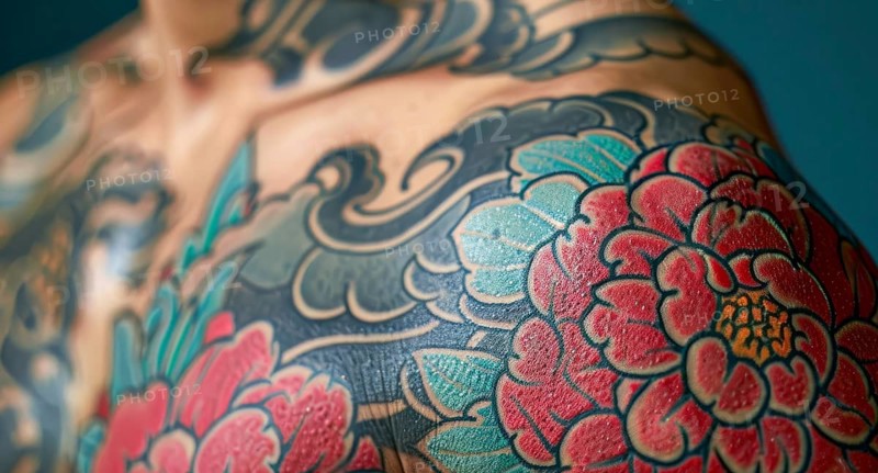 A person covered with a tattoo all over his body, AI generated