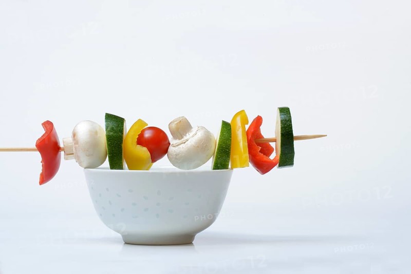 Vegetable skewer on a tray, barbecue skewer