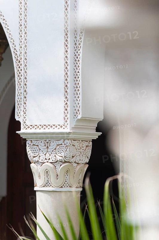 Columns in Riad, Column, traditional, decorated, ornament, decoration, art, construction, building, house, architecture, oriental, arabic, orient, Marrakech, Morocco, Africa
