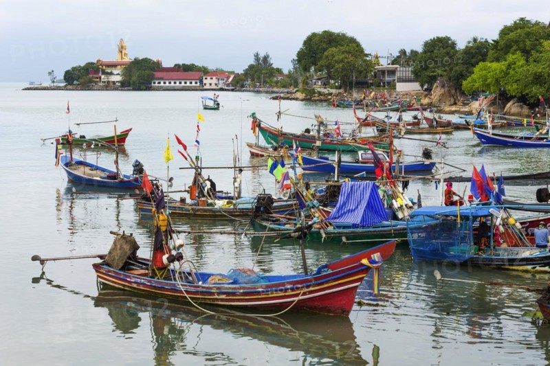Colourful fishing boats, boat, ship, fishing boat, colourful, colourful, decorated, harbour, sea, seafaring, ocean, fisherman, work, tradition, wooden boat, fishing, fishing cutter, painted, profession, traditional, holiday, travel, tourism, water taxi, fishing, island, holiday island, Koh Samui, Thailand, Asia