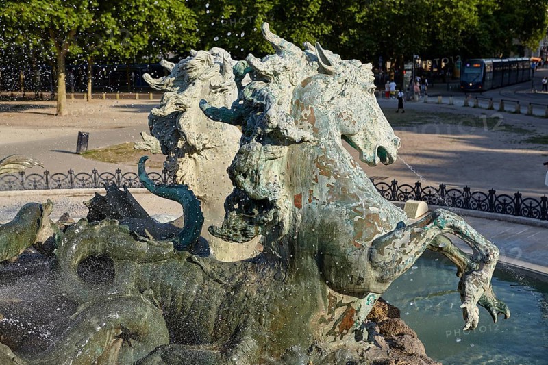 Details of the fountain Fontaine du Char du Triomphe de la République in Bordeaux, Département Gironde, Nouvelle-Aquitaine, France, Europe