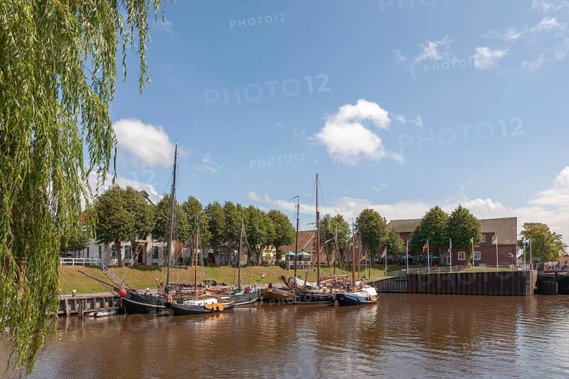 Carolinensiel museum harbour, berth for old flat-bottomed ships, Carolinensiel, East Frisia, Lower Saxony, Germany, Europe