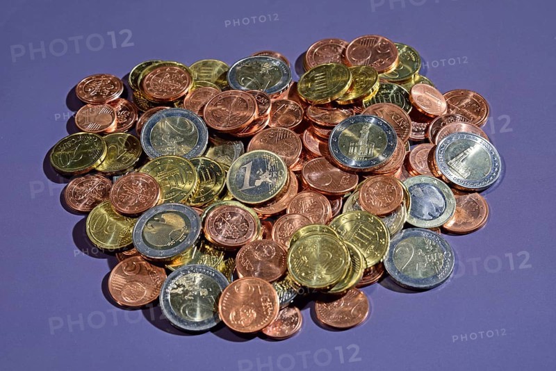 Euro coins, small change, a pile of money