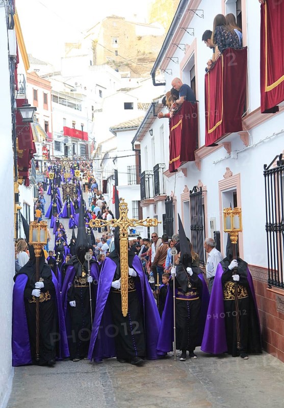 Easter Christian religious procession through streets of Setenil de las Bodegas, Cadiz province, Spain, Europe