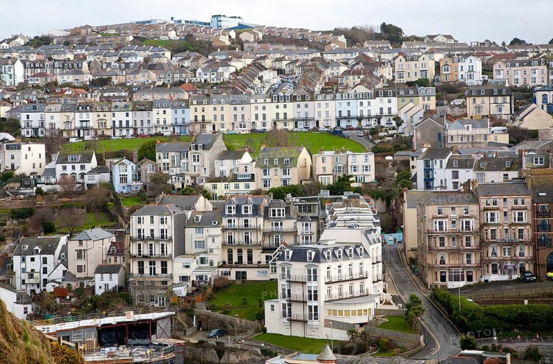 Buildings on steep hillside in the town of Ilfracombe, north Devon, England, United Kingdom, Europe