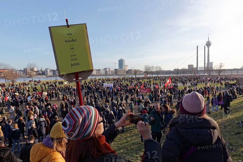 Major demonstration against right-wing extremism and AfD on 27 January 2024 in Düsseldorf, main rally with 100, 000 participants on the Rhine meadows, North Rhine-Westphalia, Germany, Europe