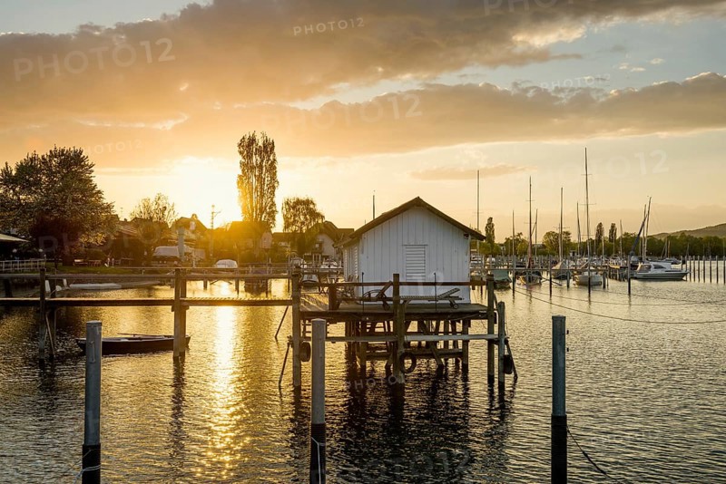 Harbour, sunset, Bodman, Lake Constance, Constance County, Baden-Württemberg, Germany, Europe