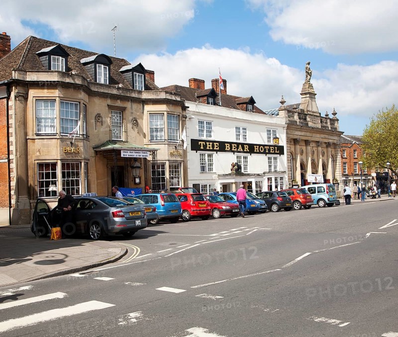 Cars parked outside The Bear hotel Devizes, Wiltshire, England, United Kingdom, Europe