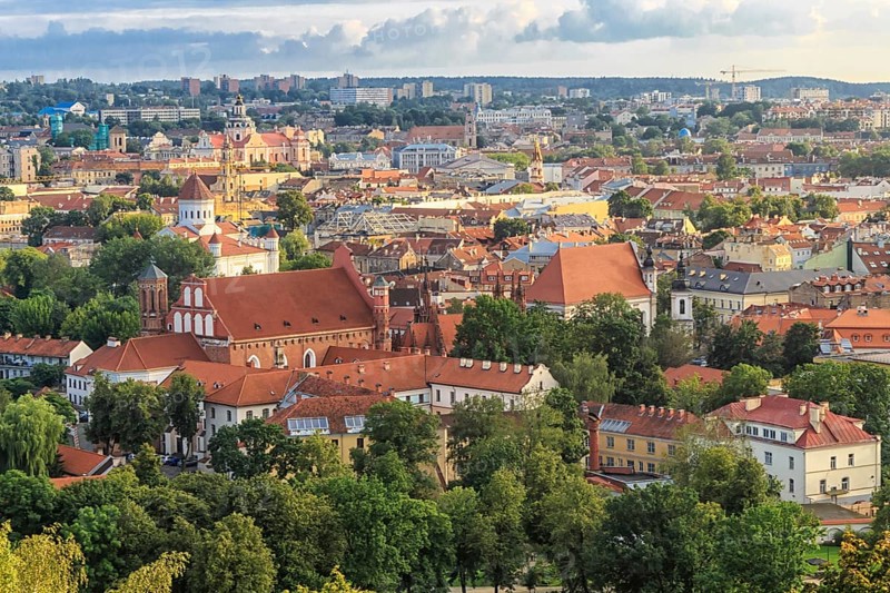 Evening panorama of the city. The historic center of Vilnius