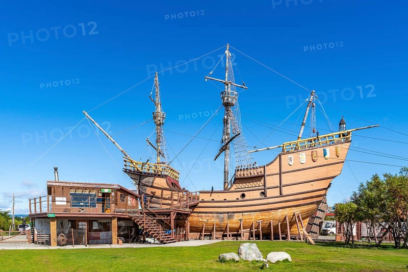 Replica, reconstruction of the historic ship Nao Victoria from the fleet of Fernando Magellan, Museum Nao Victoria, city of Punta Arenas, Patagonia, Chile, South America