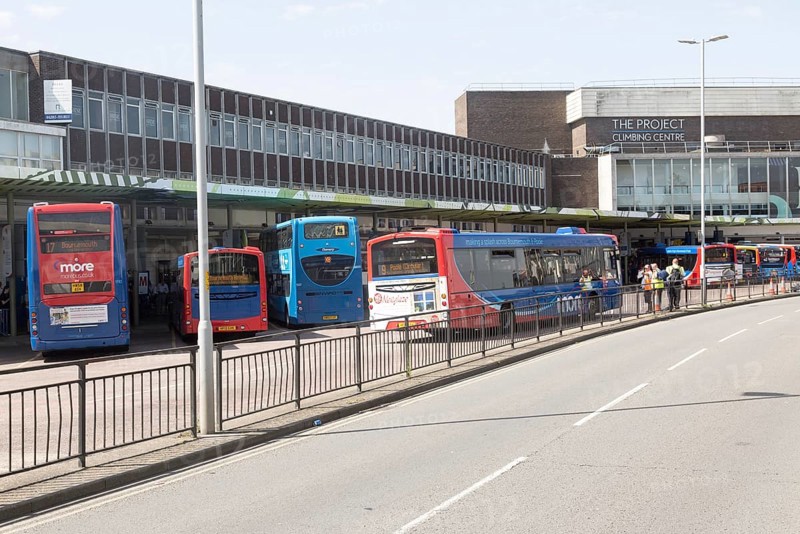 Bus station and The Project Climbing Centre, Poole, Dorset, England, UK