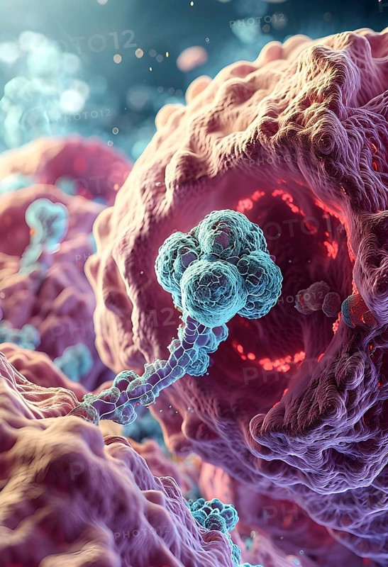 Three dimensional render of metastasis of cancerous tumor, AI generated