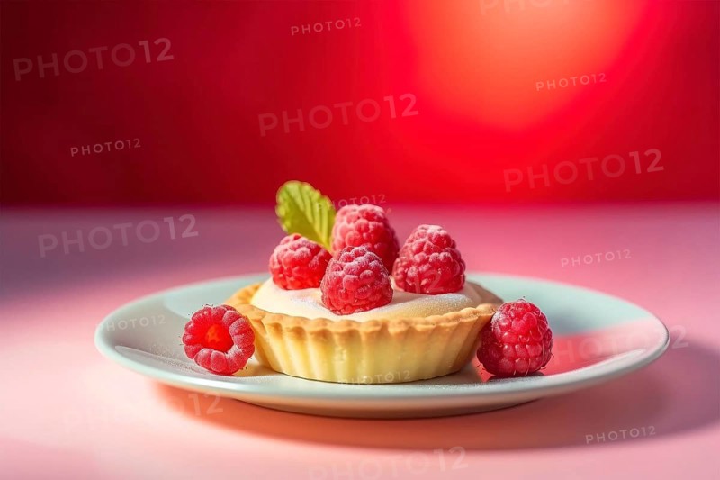 Raspberry fruit tartlet on plate. KI generiert, generiert AI generated