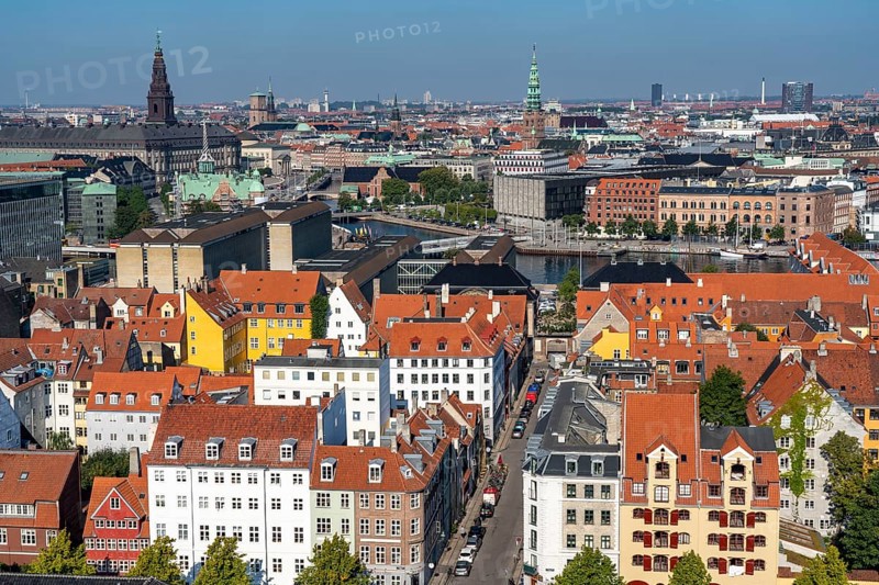 Panoramic view over the city centre of Copenhagen, from Christianshavn to the city centre, Denmark, Europe