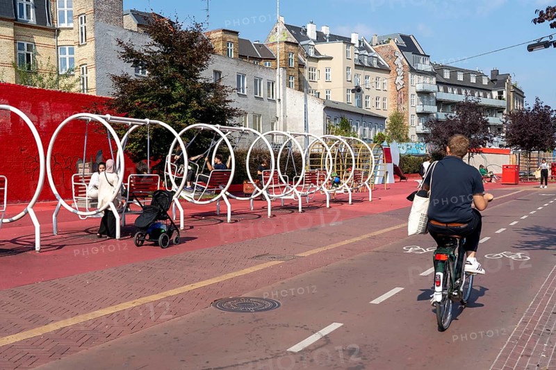The Nørrebro district in Copenhagen, lively, multicultural and student neighbourhood, Superkilen Park, playgrounds, cultural facilities, sports equipment, cycle path, Denmark, Europe