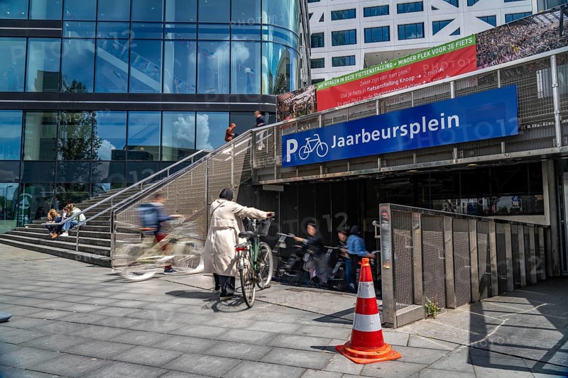 Entrance and exit of the bicycle car park at Utrecht Centraal station, Jaarbeursplein, Utrecht, Netherlands