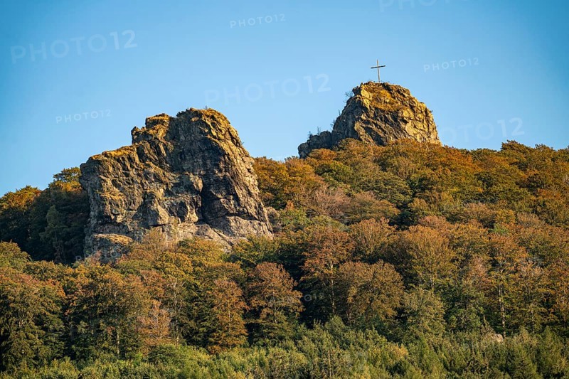 The Bruchhauser Steine, in the Hochsauerland district, rock formations with four main rocks, on the Istenberg in the Rothaargebirge, Bruchhausen, Olsberg, North Rhine-Westphalia, Germany, Europe