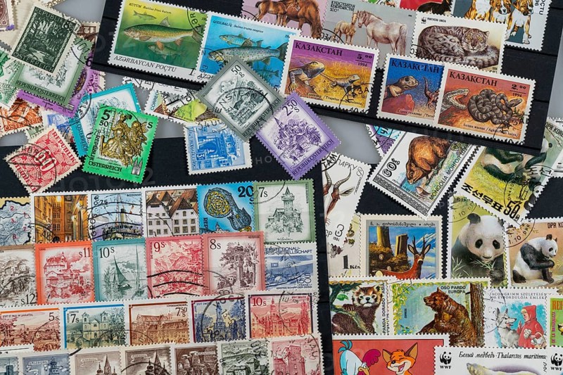 Stamp collection, collect, postage stamps, postage stamps from different countries