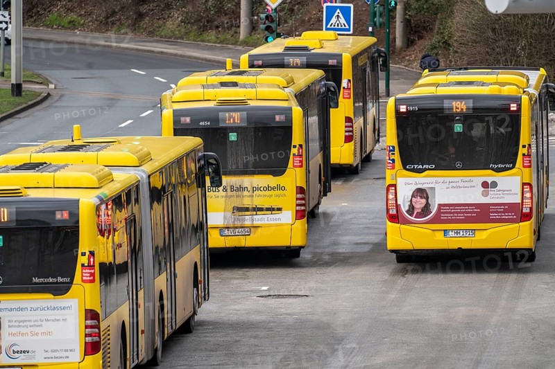 Ruhrbahn transport bus, at Essen-Steele S-Bahn station, interface between rail transport and tram and bus lines, in Essen, North Rhine-Westphalia, Germany, Europe