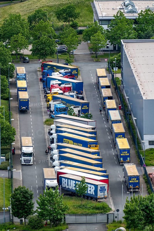 Truck, lorry, logistics company, logistics centre on the former Ewald colliery site in Herne, North Rhine-Westphalia, Germany, Europe