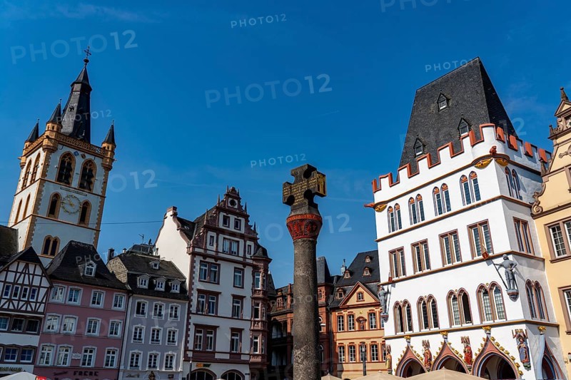 Houses, skyline on the main market square in the city centre of Trier, Rhineland-Palatinate, Germany, Europe