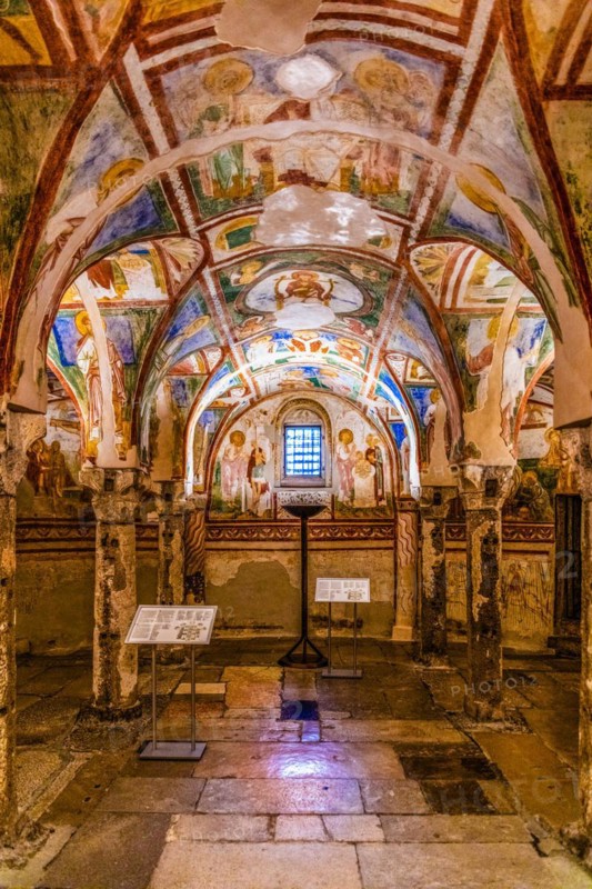 Crypt of frescoes from the 9th century under the main altar, Cripta degli Affreschi, Basilica of Aquileia from the 11th century, largest floor mosaic of the Western Roman Empire, UNESCO World Heritage Site, important city in the Roman Empire, Friuli, Italy, Aquileia, Friuli, Italy, Europe