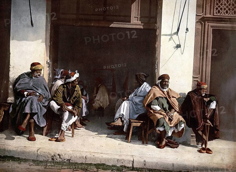 Arabs in a Café, Algiers, Algeria, ca 1890, Historical, digitally restored reproduction from a 19th century original, Record date not stated, Africa