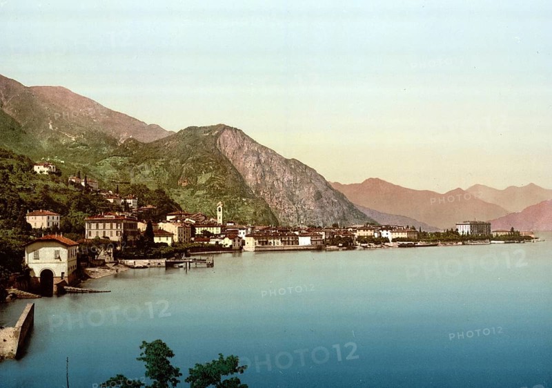 Menaggio, General view, Lake Como, Italy, Historical, digitally restored reproduction from a 19th century original, 1880, Record date not stated, Europe