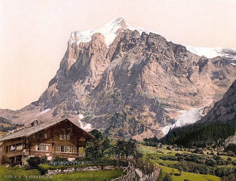 Wetterhorn, von der Scheideg, Bernese Oberland, Switzerland, Historic, digitally restored reproduction from a 19th century original, Record date not stated, from the Scheideg, Bernese Oberland, Switzerland, Historic, digitally restored reproduction from a 19th century original, Record date not stated, Europe