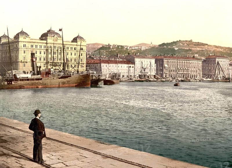 Fiume, today Rijeka, harbour, Croatia, Austro-Hungary, digitally restored reproduction from a 19th century original, record date not stated, now Rijeka, harbor, Croatia, Austro-Hungary, digitally restored reproduction from a 19th century original, record date not stated, Europe