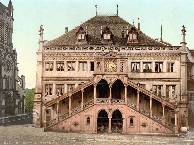 Das Rathaus, Bern, Schweiz, Historic, digitally restored reproduction from a 19th century original, Record date not stated, The town hall, Berne, Switzerland, Historic, digitally restored reproduction from a 19th century original, Record date not stated, Europe
