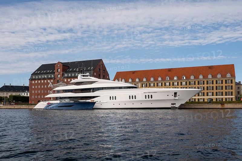 72m luxury yacht or superyacht Vanish George Town with helicopter by Larry Van Tuyl, designed by Harrison Eidsgaard, harbour, Copenhagen, Denmark, Europe