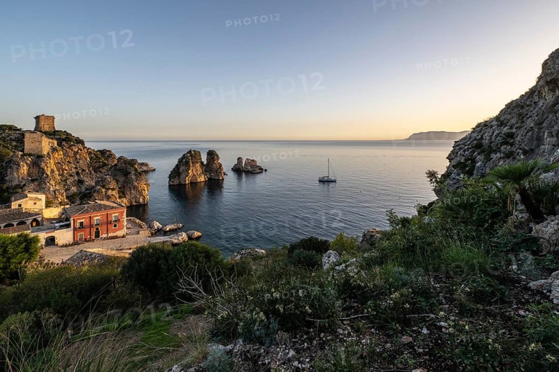 Tonnara di Scopello, historic tuna fishing site in the picturesque rocky bay of Scopello, Sicily, Italy, Europe
