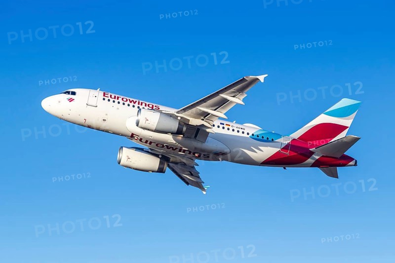 A Eurowings Airbus A319 aircraft with the registration D-AGWD at Munich Airport, Germany, Europe