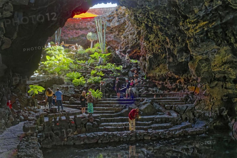 Lava tunnel, Jameos del Agua art and cultural site, designed by artist César Manrique, Lanzarote, Canary Islands, Canary Islands, Spain, Europe