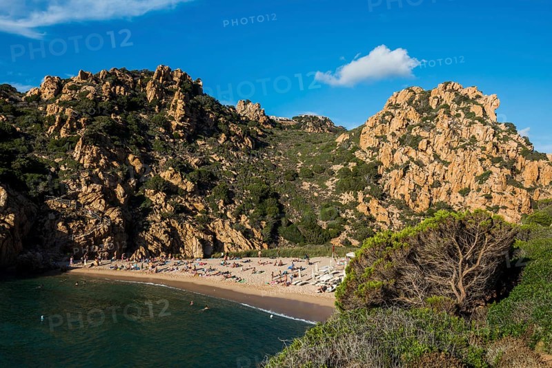 Red rocks and picturesque beach, Spiaggia di Cala li Cossi, Costa Paradiso, Sardinia, Italy, Europe