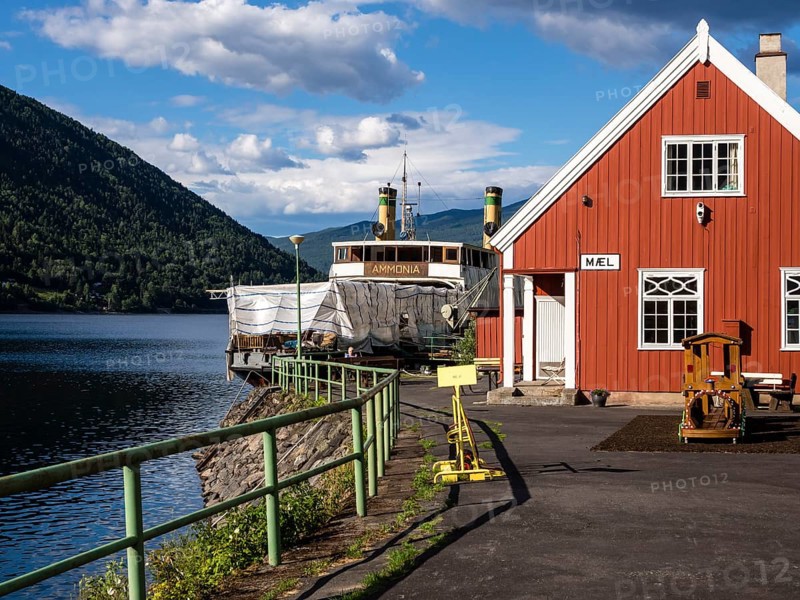 Rjukan rail station, historical rail ferry, museum at the lake, industrial history, Rjukan, Telemark, Norway, Europe